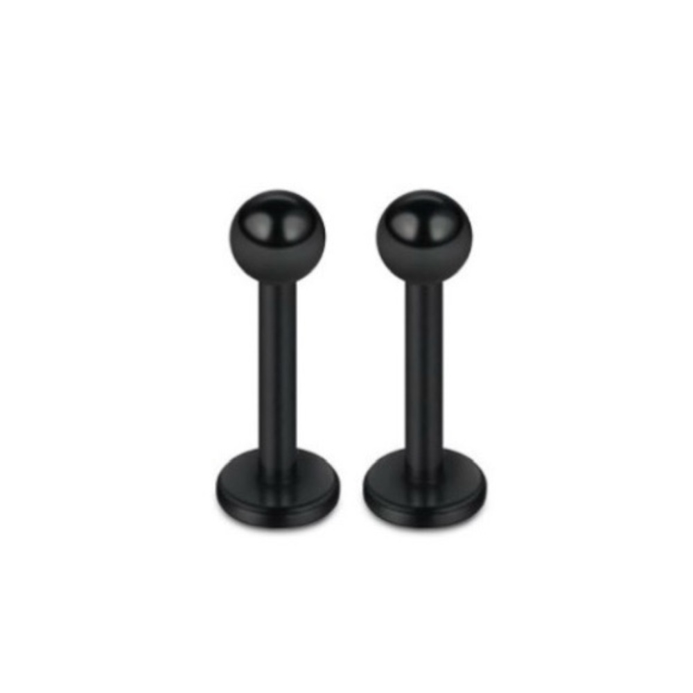 Stainless Steel Black Flat-Back Labret Stud Jewelry with Balls